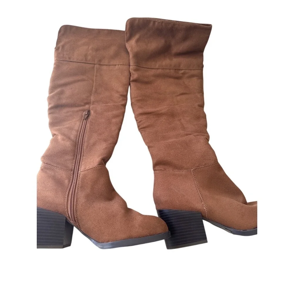 Women's Brash Faux Suede Brown Over The Knee Heeled Boots side‎ zip up size 7.5